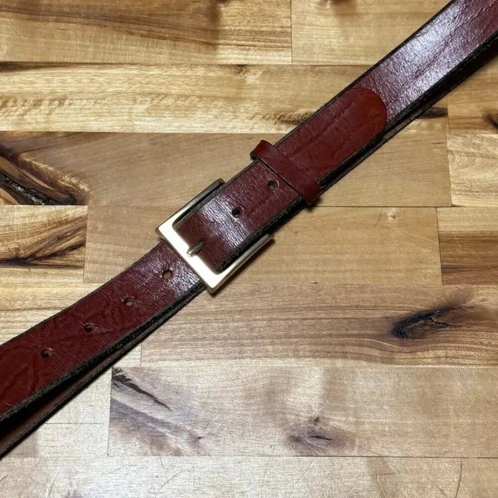 Oil Tanned Top Grain Cowhide Men Belt Size 34/36 Rust Brown Leather Brass Buckle
